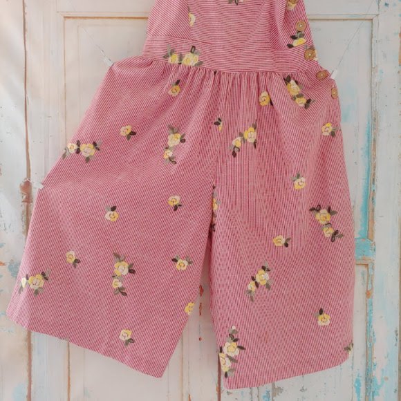 BONNIE JEAN stripe embroidered flower button jumper coverall/12/red wht yellow - Picture 6 of 10